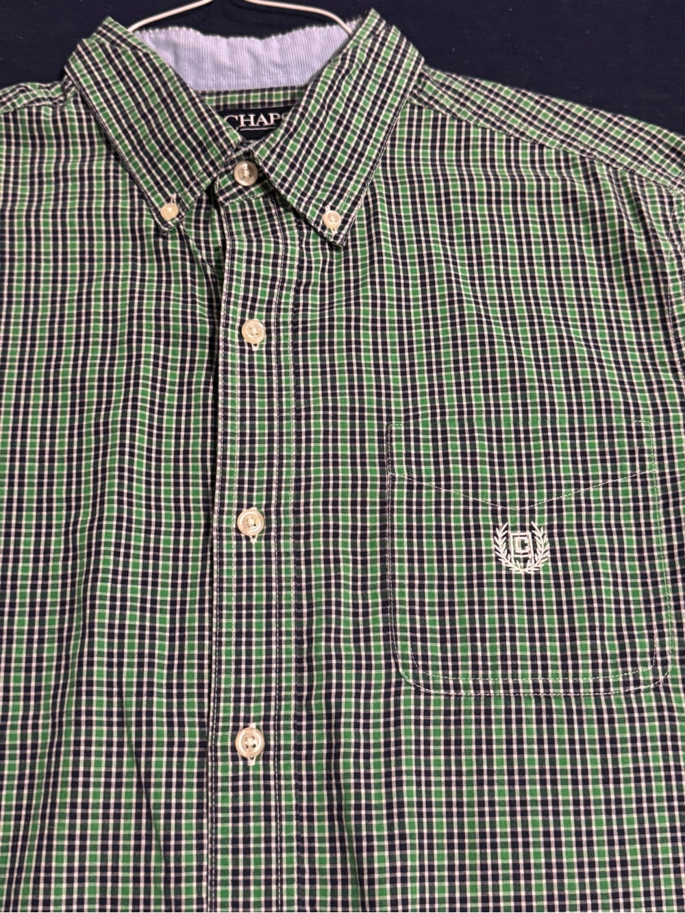 Chaps Green & Navy Plaid Button-Down Gingham Long Sleeve Shirt